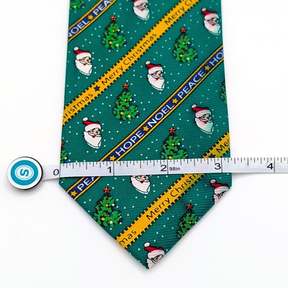 Vintage Cape Cod Neckwear Repp Tie Novelty Christmas Santa Peace Hope Noel Green - Picture 10 of 11